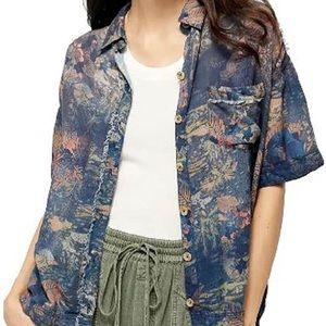 Free People Navy button down women's top